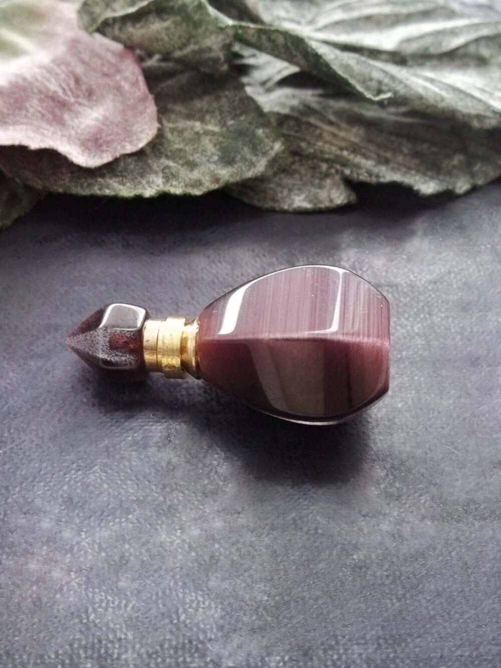 Purple Chatoyant Quartz Crystal Perfume Pendant Empty Keepsake Vial